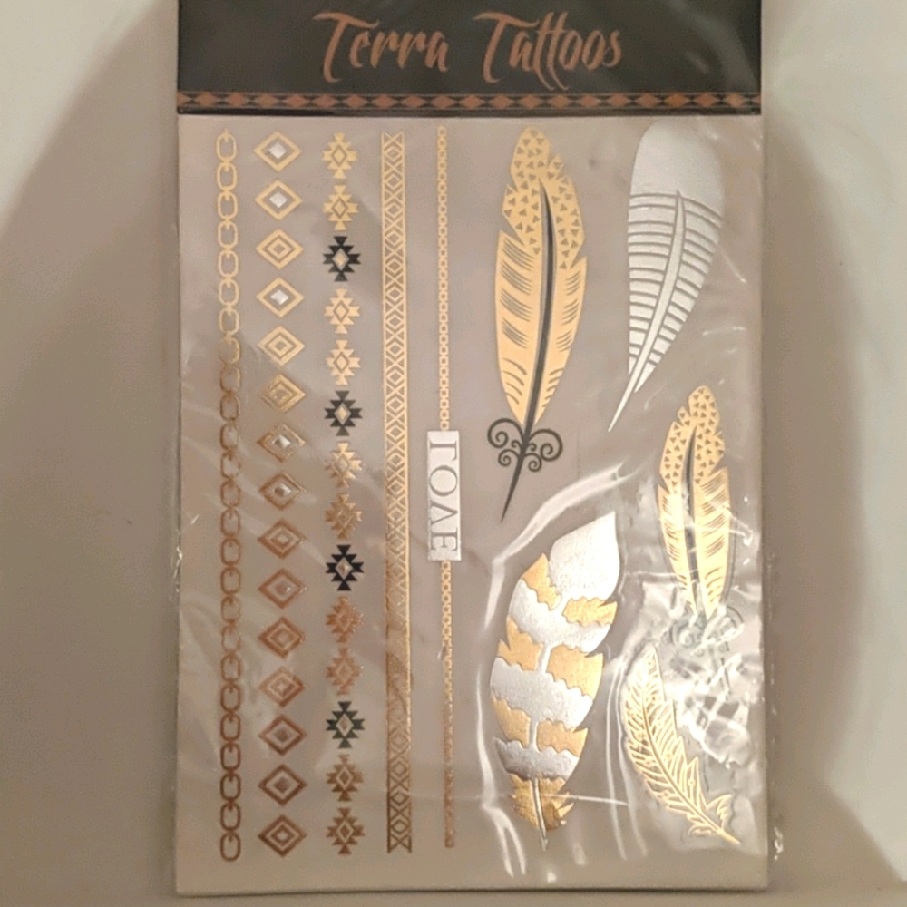 NWT Terra Tattoos Metallic Temporary Body Tattoos